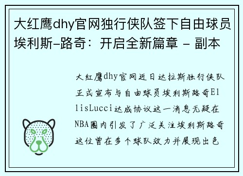 大红鹰dhy官网独行侠队签下自由球员埃利斯-路奇：开启全新篇章 - 副本